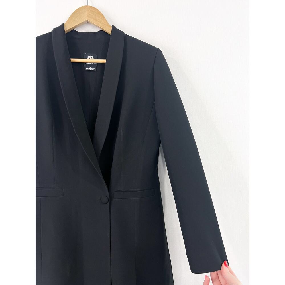 Vintage Women Black Blazer Trench Coat Medium Valenciani Single Button Side Slit - Picture 2 of 5